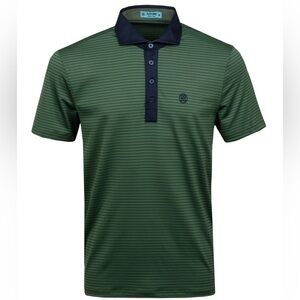 G/Fore G4 Mens Small Polo Shirt Twilight Blue W/ Green Stripe EUC